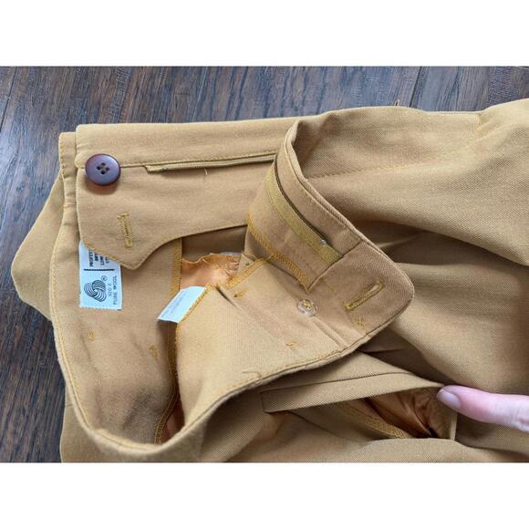 VTG 100% Wool Mustard Pleat Straight High Waist Pant Slack Trouser Size 10 Twee - Picture 3 of 5